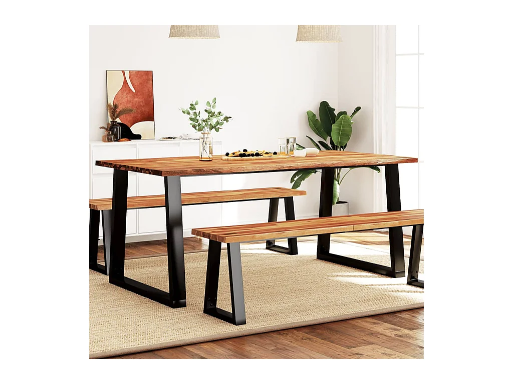 Mesa de comedor con borde vivo madera maciza acacia 180x90x75cm ES627278