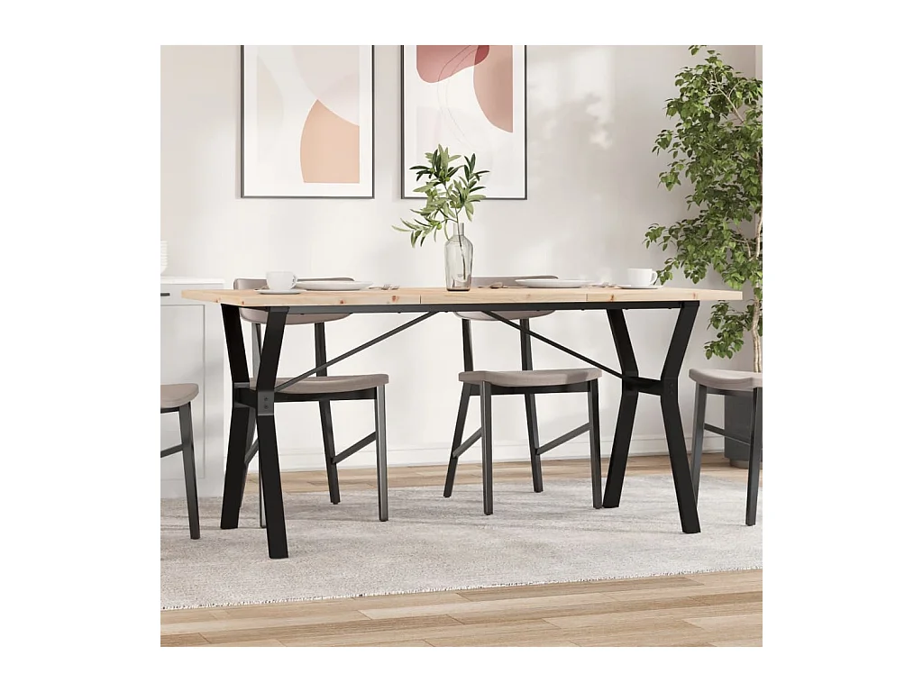 Table à manger cadre en Y 140x80x75,5 cm bois pin massif fonte FR197497