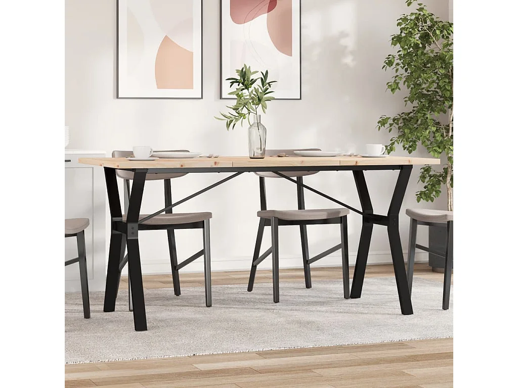 Table à manger cadre en Y 140x80x75,5 cm bois pin massif fonte FR197497