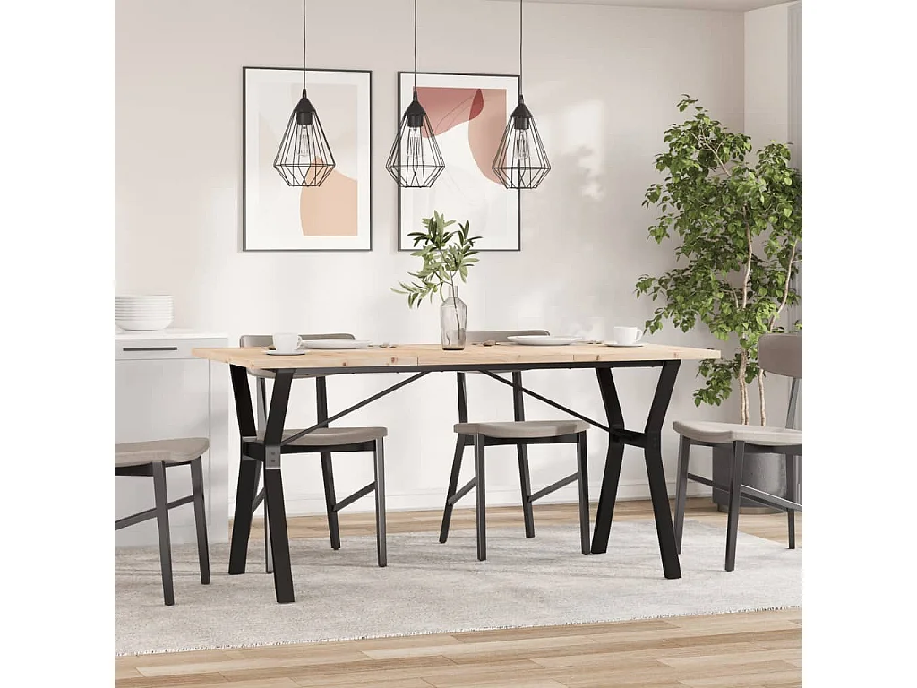 Table à manger cadre en Y 140x80x75,5 cm bois pin massif fonte FR197497
