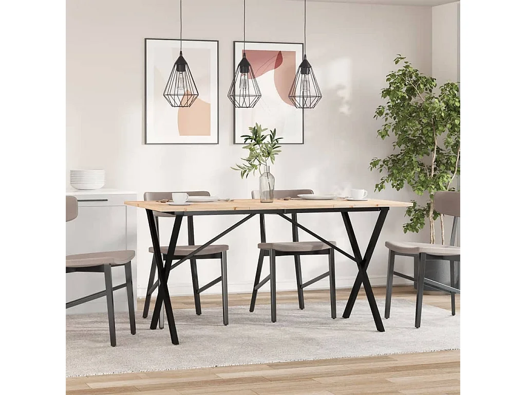 Mesa de jantar estrutura em X 160x80x75cm pinho e ferro fundido PT444990