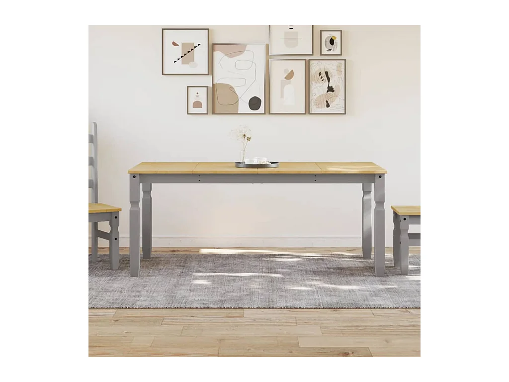 Table à manger Corona gris 180x90x75 cm bois massif de pin FR859793