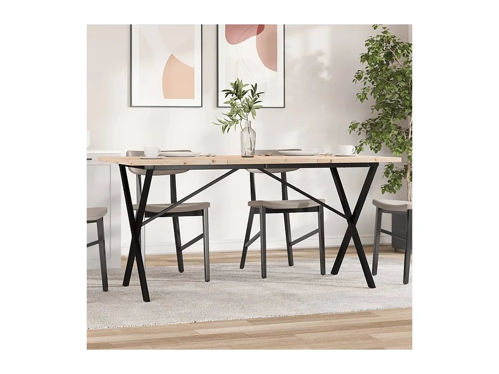 Table à manger cadre en X 160x80x75,5 cm bois pin massif fonte FR480139