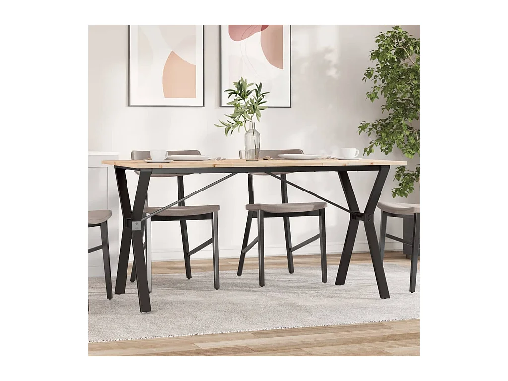 Mesa de comedor marco Y madera maciza pino y hierro 140x80x75cm ES201795