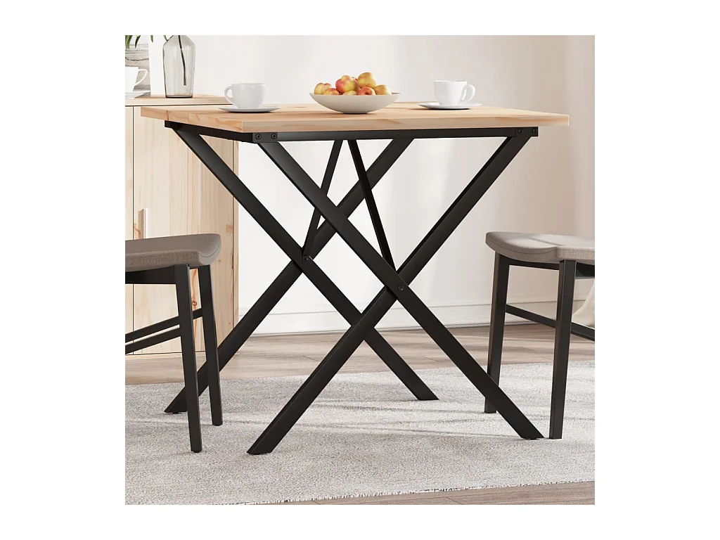 Table à manger cadre en X 90x90x75,5cm bois de pin massif fonte FR244666