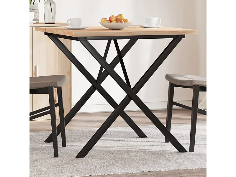 Eettafel X-frame 90x90x75,5 cm massief grenenhout en gietijzer BE710705