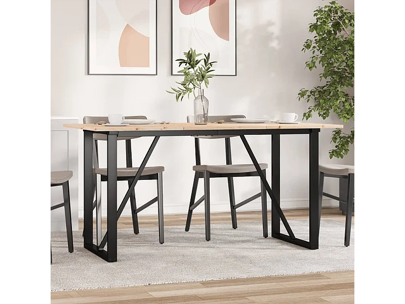 Mesa de jantar estrutura em O 160x80x75cm pinho e ferro fundido PT532350