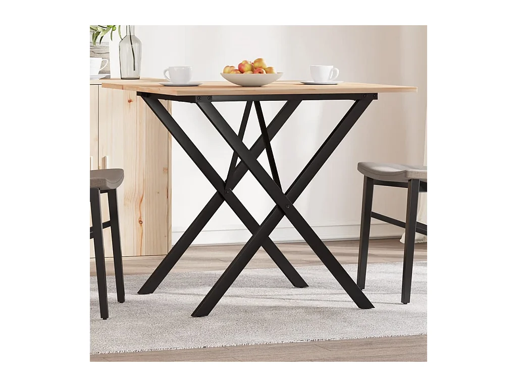 Table à manger cadre en X 90x90x75 cm bois de pin massif fonte FR214008