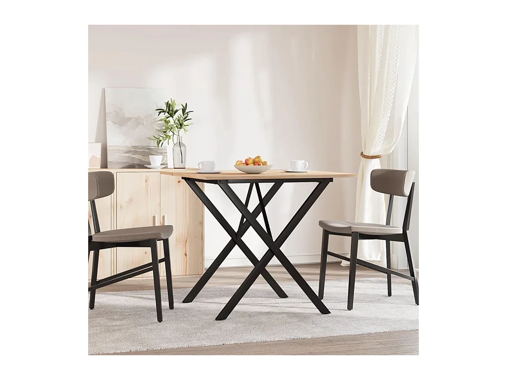 Table à manger cadre en X 90x90x75 cm bois de pin massif fonte FR214008