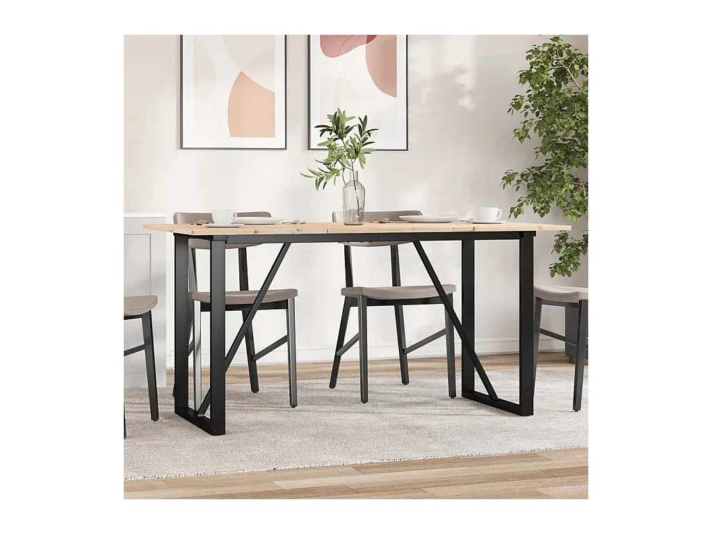 Mesa de comedor marco O madera maciza pino y hierro 140x80x75cm ES149067
