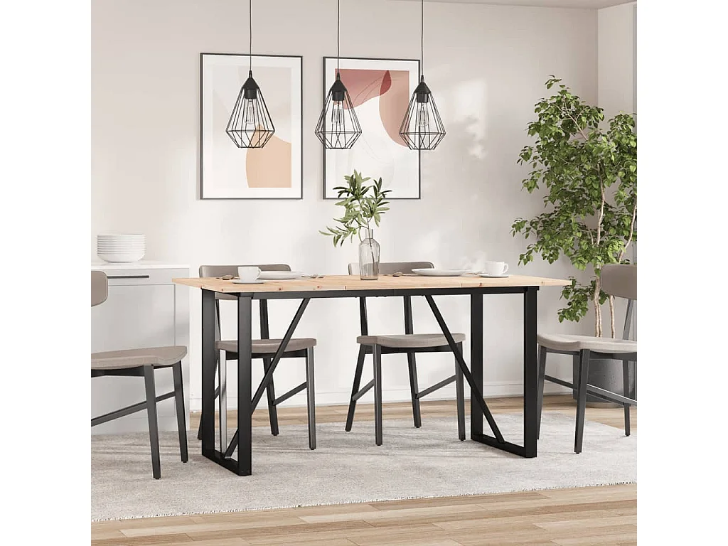 Table à manger cadre en O 140x80x75 cm bois de pin massif fonte FR282953