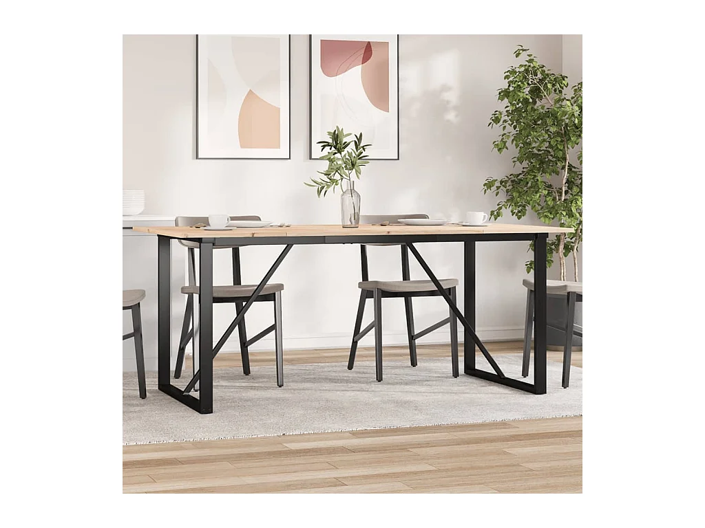 Table à manger cadre en O 180x90x75 cm bois de pin massif fonte FR343148