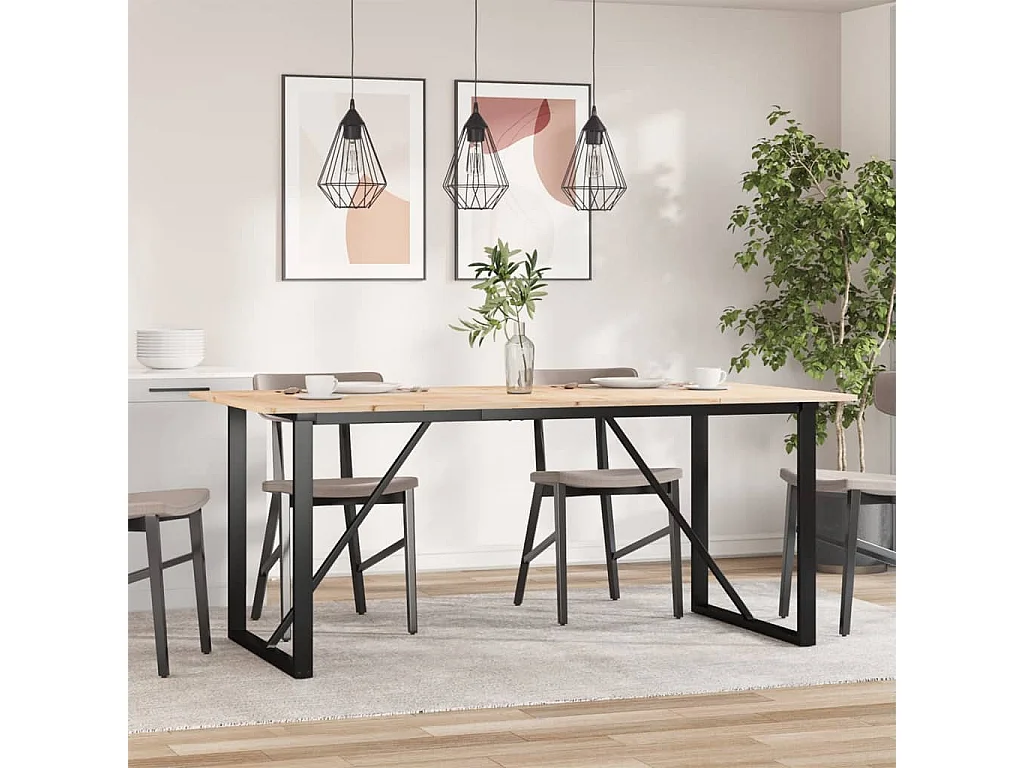 Table à manger cadre en O 180x90x75 cm bois de pin massif fonte FR343148