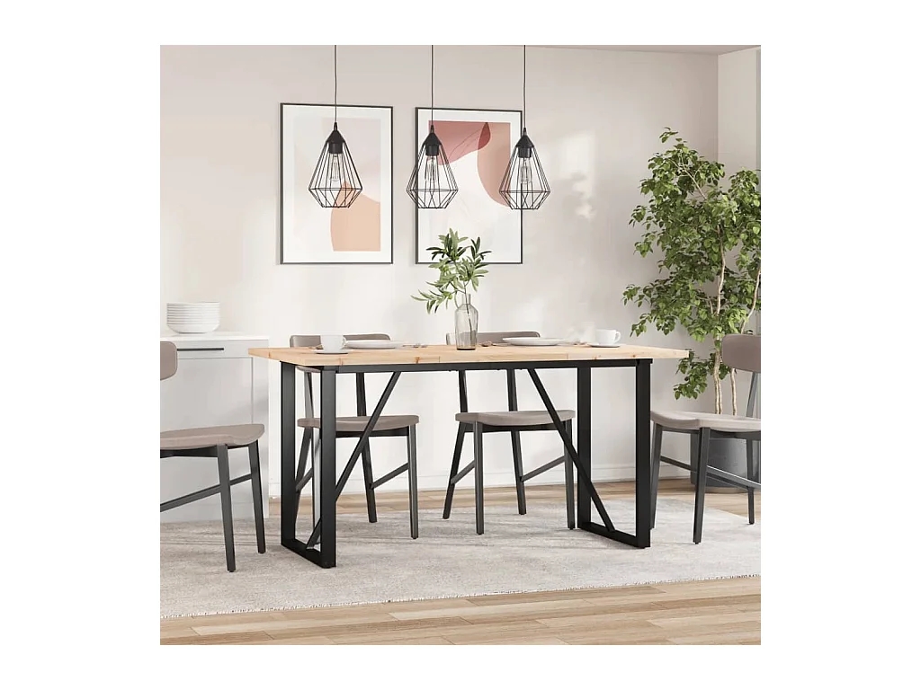 Table à manger cadre en O 160x80x75,5 cm bois pin massif fonte FR812522