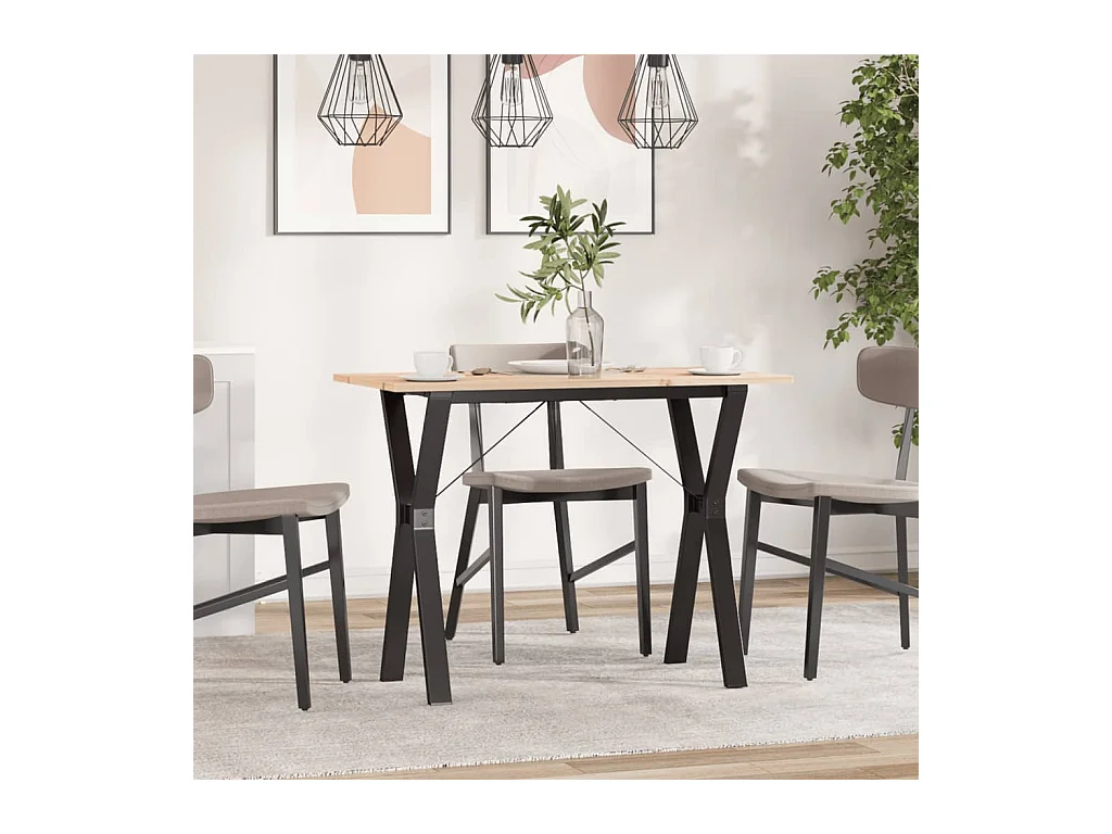 Mesa de comedor marco Y madera maciza pino y hierro 100x50x75cm ES332716