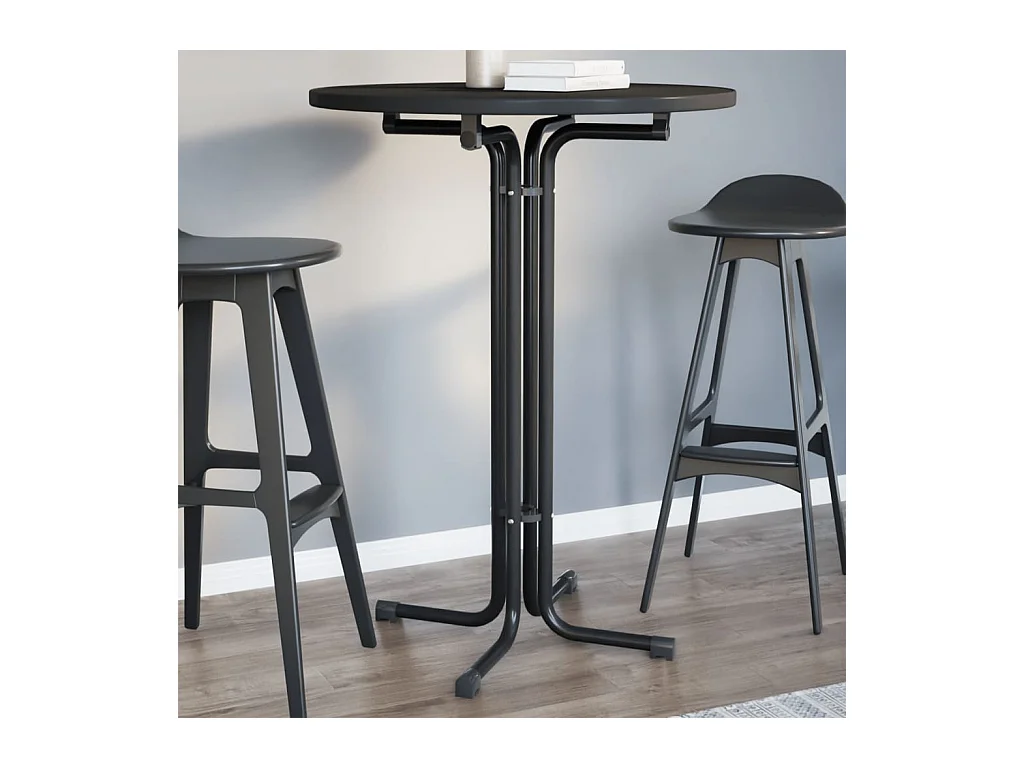 Mesa alta de comedor madera ingeniería y acero negro Ø80x110 cm ES196370