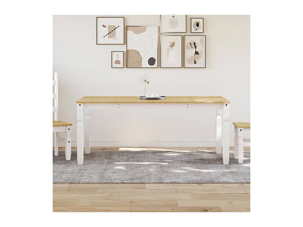 Mesa de comedor Corona madera maciza pino blanco 180x90x75 cm ES215383