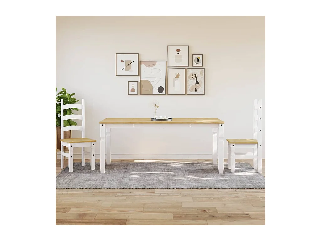 Mesa de comedor Corona madera maciza pino blanco 180x90x75 cm ES215383
