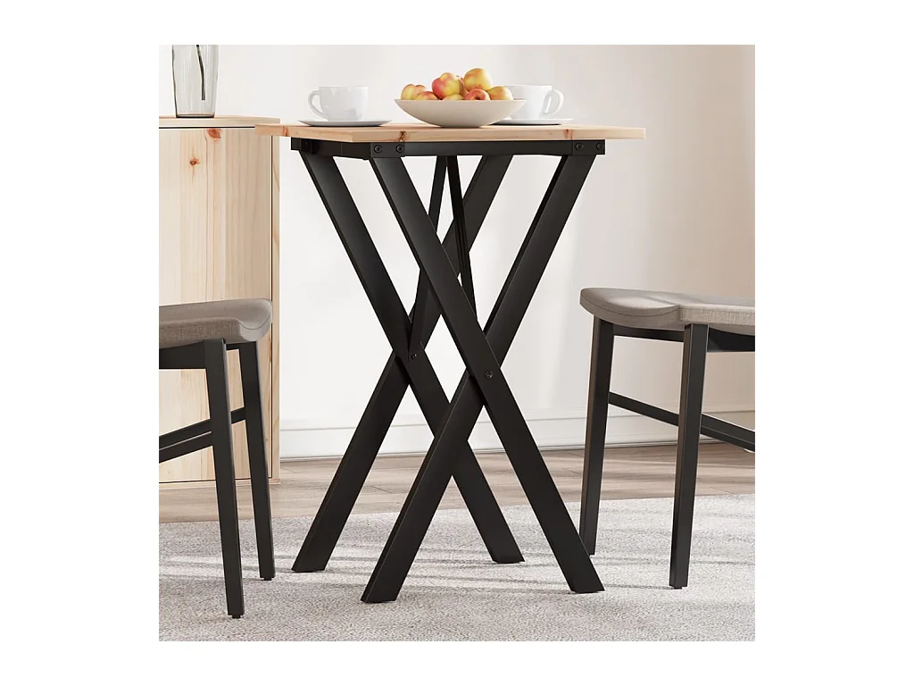 Mesa de comedor marco X madera maciza pino y hierro 50x50x75 cm ES579516