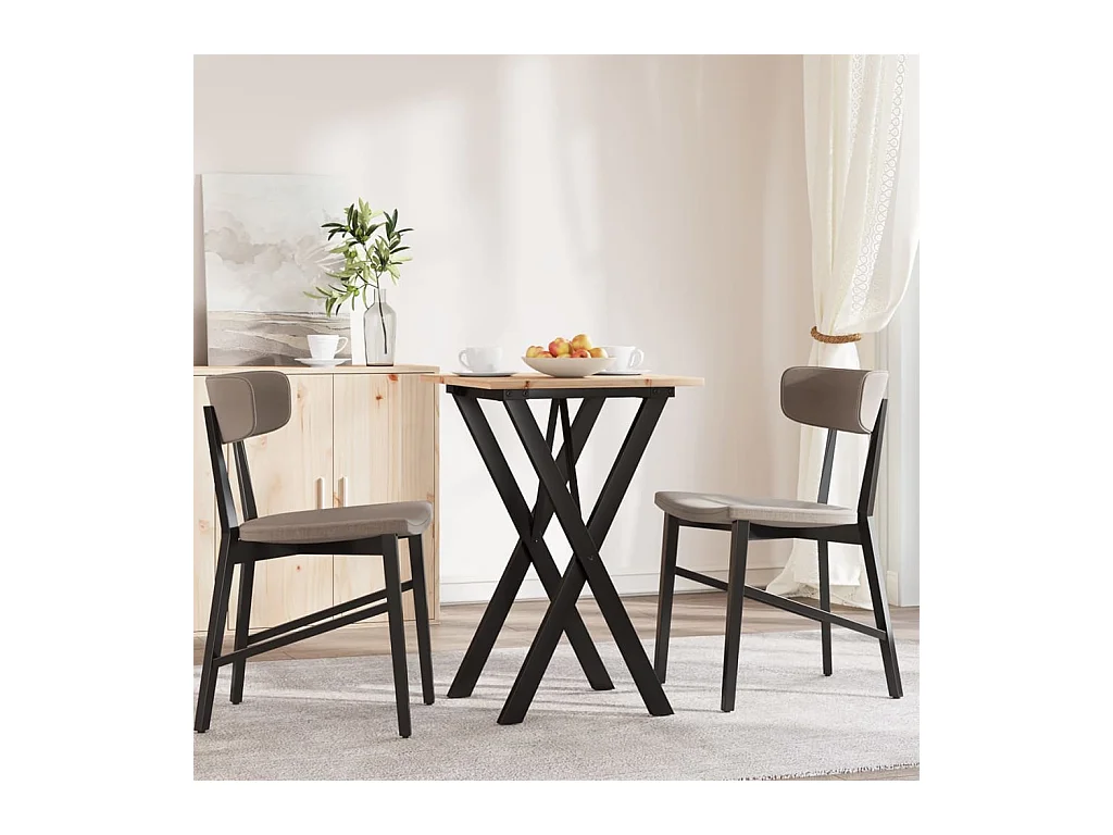 Mesa de comedor marco X madera maciza pino y hierro 50x50x75 cm ES579516