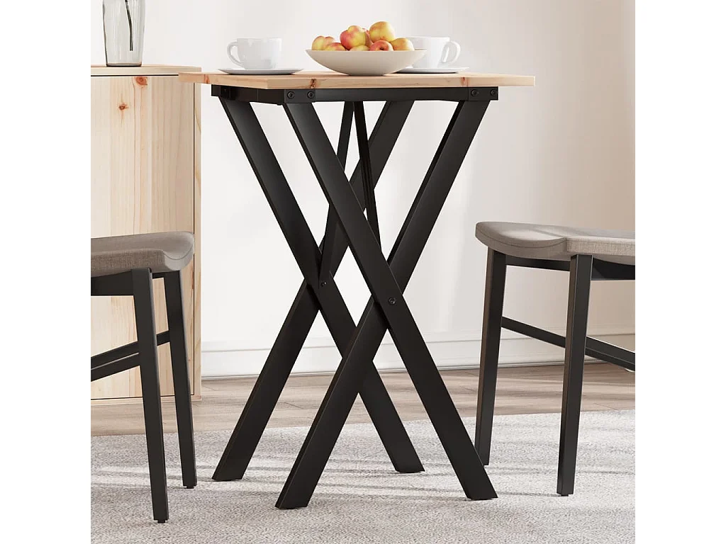 Mesa de comedor marco X madera maciza pino y hierro 50x50x75 cm ES579516