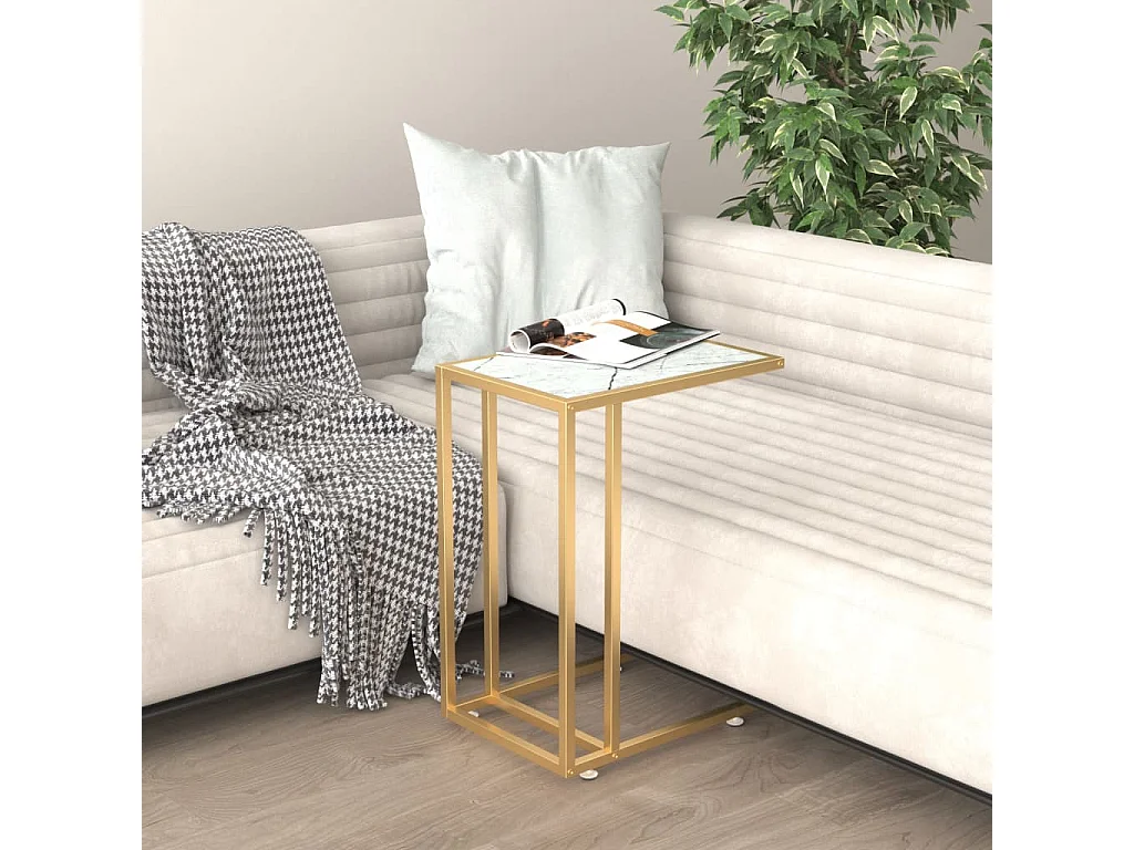 Table d'appoint ordinateur Marbre blanc 50x35x65cm Verre trempé FR227861