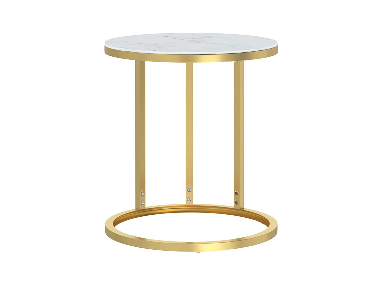Mesa de apoio 45 cm dourada e vidro temperado branco mármore PT225078