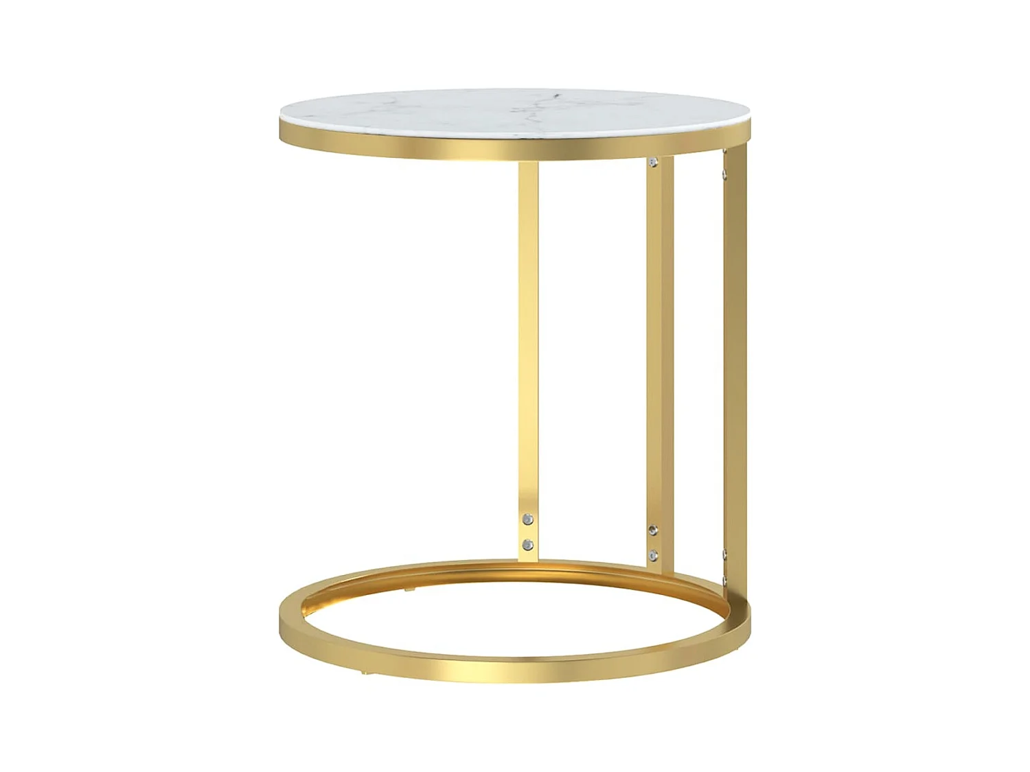 Mesa de apoio 45 cm dourada e vidro temperado branco mármore PT225078