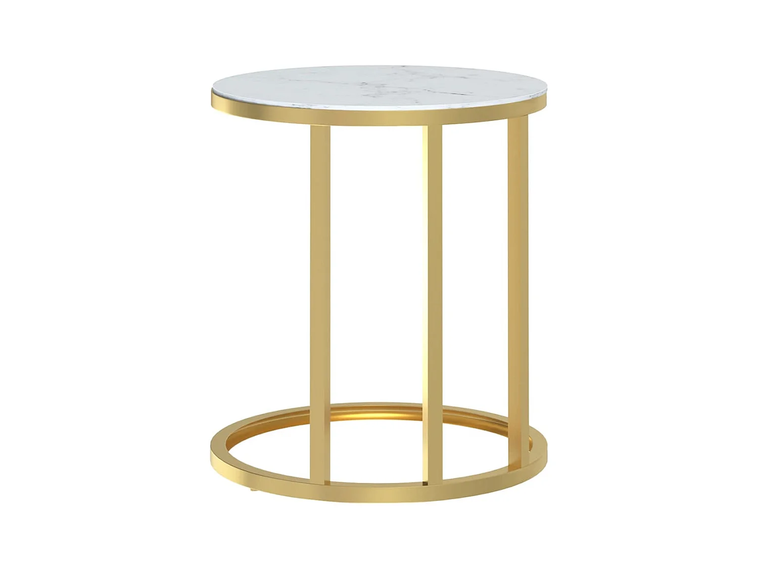 Mesa de apoio 45 cm dourada e vidro temperado branco mármore PT225078