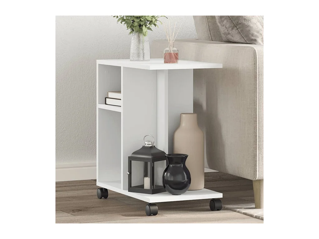 Table d'appoint avec roues blanc 50x30x55 cm bois d'ingénierie FR857640