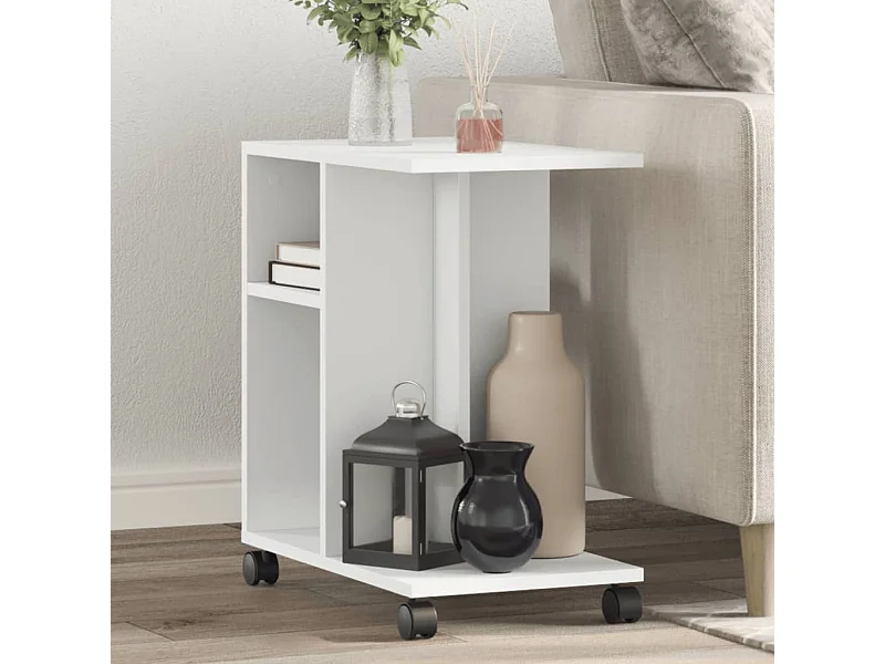 Mesa auxiliar con ruedas madera ingeniería blanco 50x30x55 cm ES270570