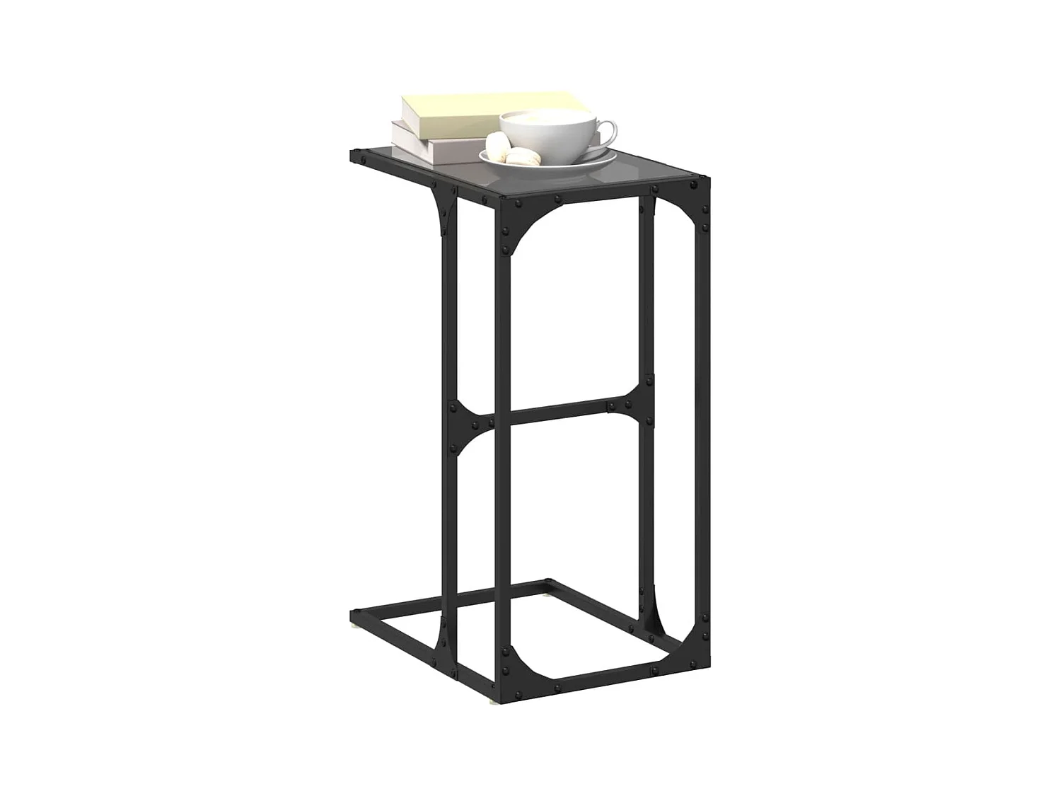 Table d'appoint avec verre noir 40x30x61,5 cm acier FR317181