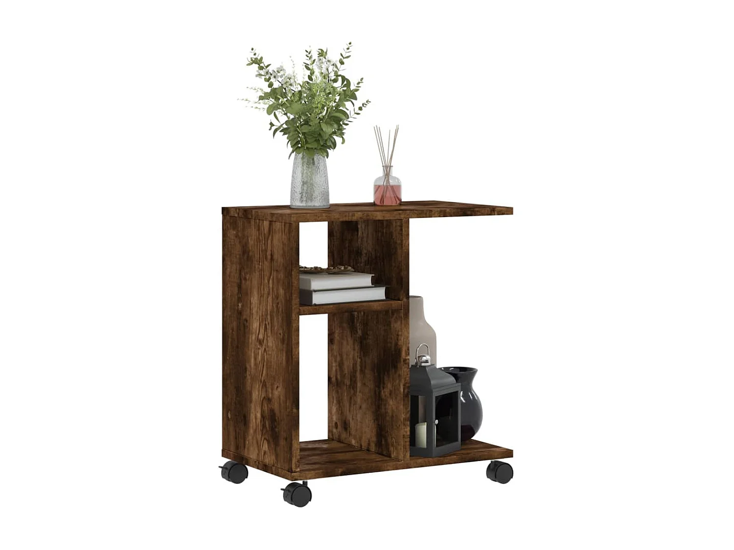 Bijzettafel met wieltjes 50x30x55 cm hout gerookt eikenkleurig BE270676