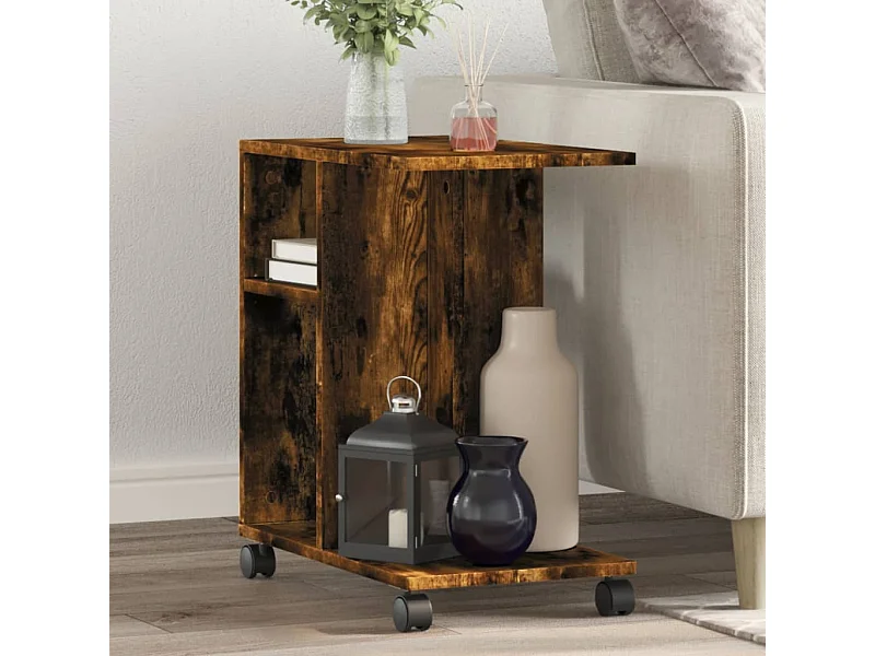 Bijzettafel met wieltjes 50x30x55 cm hout gerookt eikenkleurig BE270676