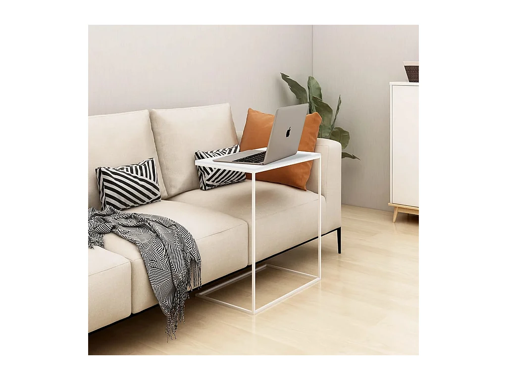 Bijzettafel 55x35x66 cm bewerkt hout wit BE220313