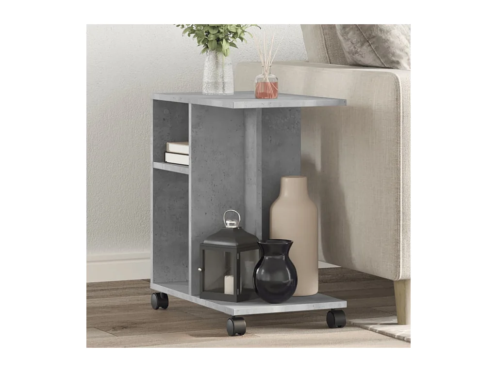 Mesa auxiliar ruedas madera ingeniería gris hormigón 50x30x55cm ES813733