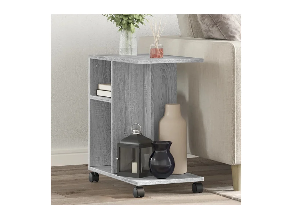 Mesa auxiliar ruedas madera ingeniería gris Sonoma 50x30x55 cm ES230717