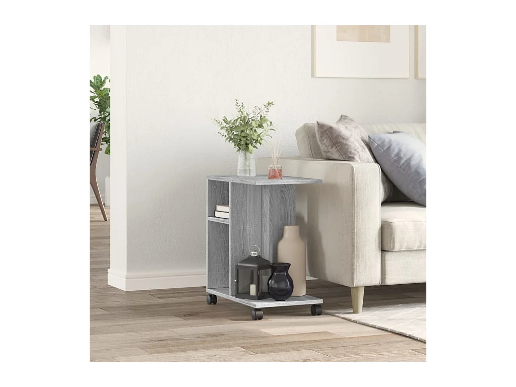 Mesa auxiliar ruedas madera ingeniería gris Sonoma 50x30x55 cm ES230717