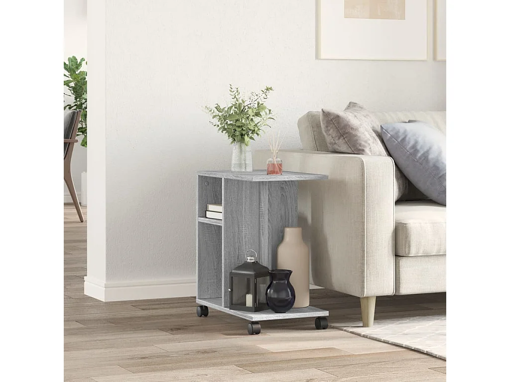 Mesa auxiliar ruedas madera ingeniería gris Sonoma 50x30x55 cm ES230717