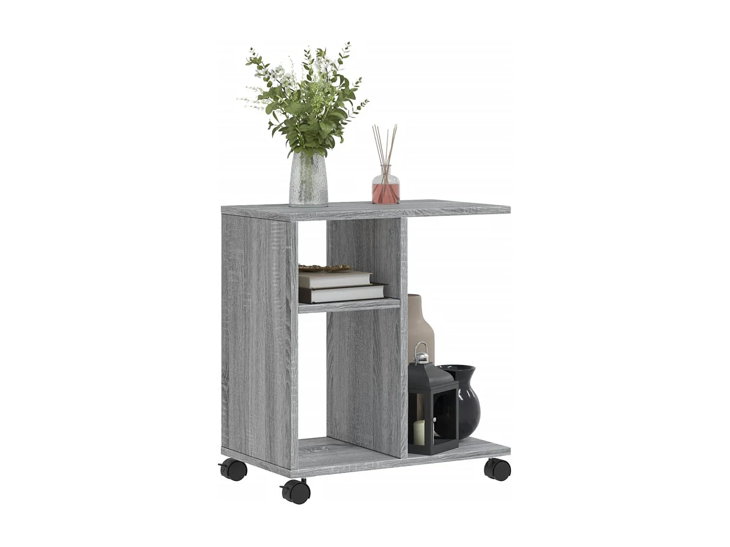 Mesa auxiliar ruedas madera ingeniería gris Sonoma 50x30x55 cm ES230717
