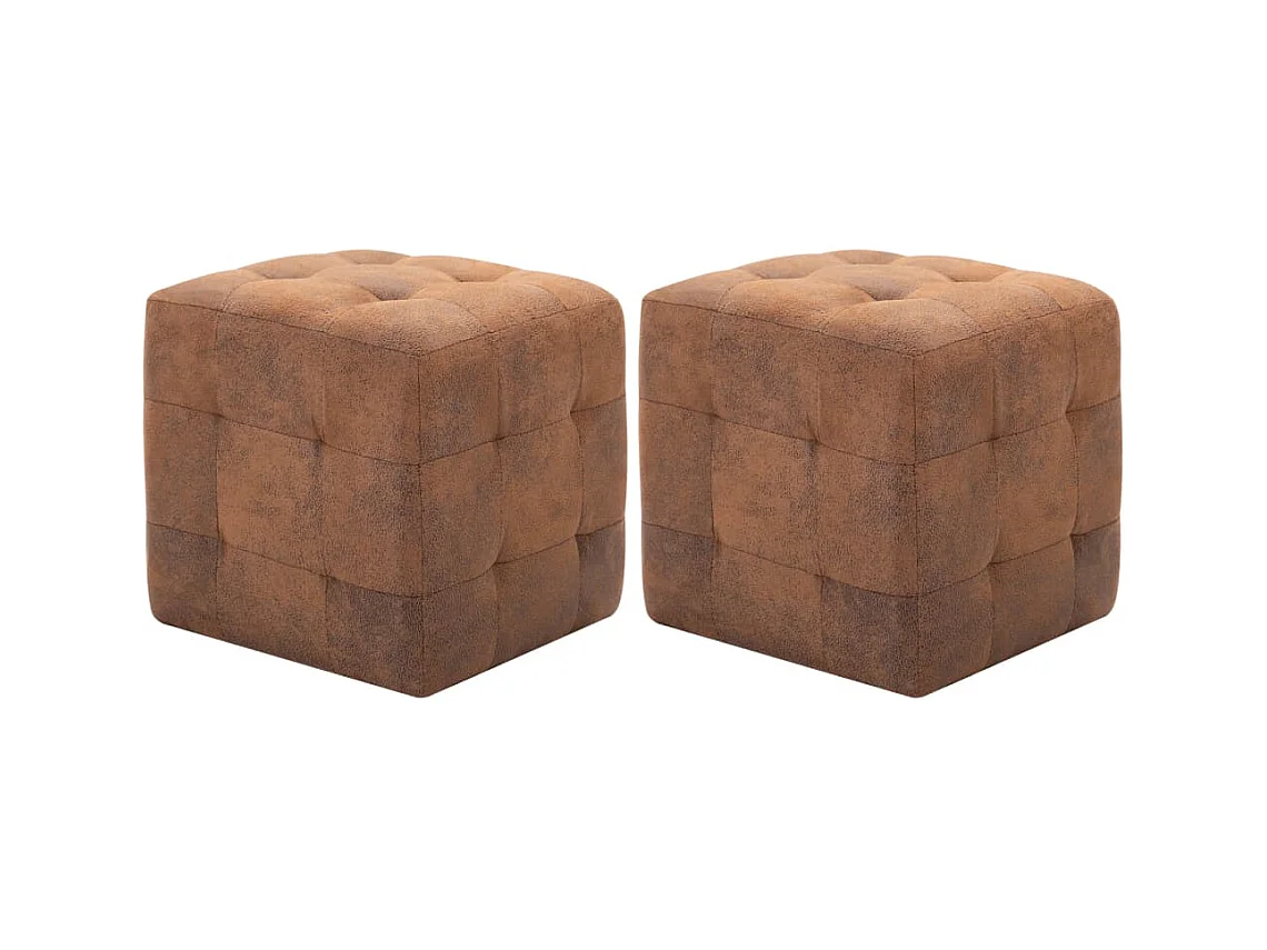 Pufe 2 pcs 30x30x30 cm camurça castanho PT218338