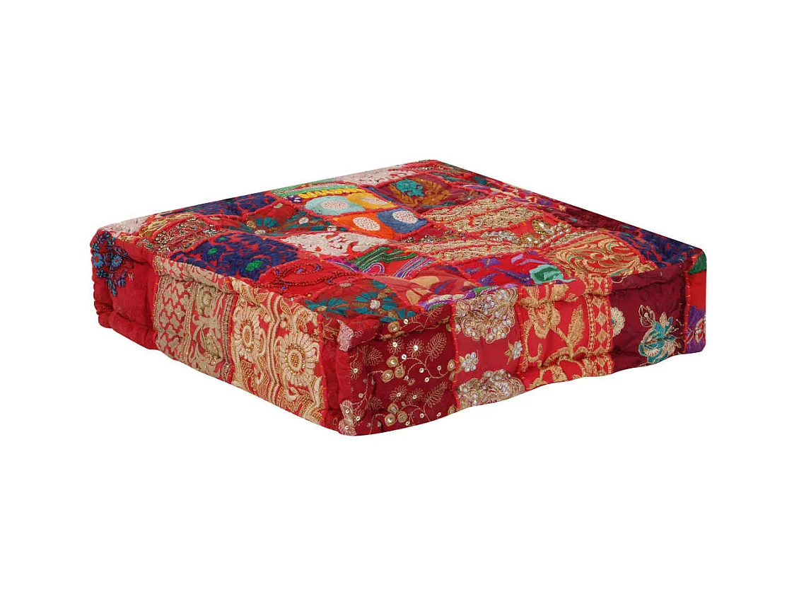 Pouf carré en coton fait à la main 50 x 50 x 12 cm Rouge FR331468