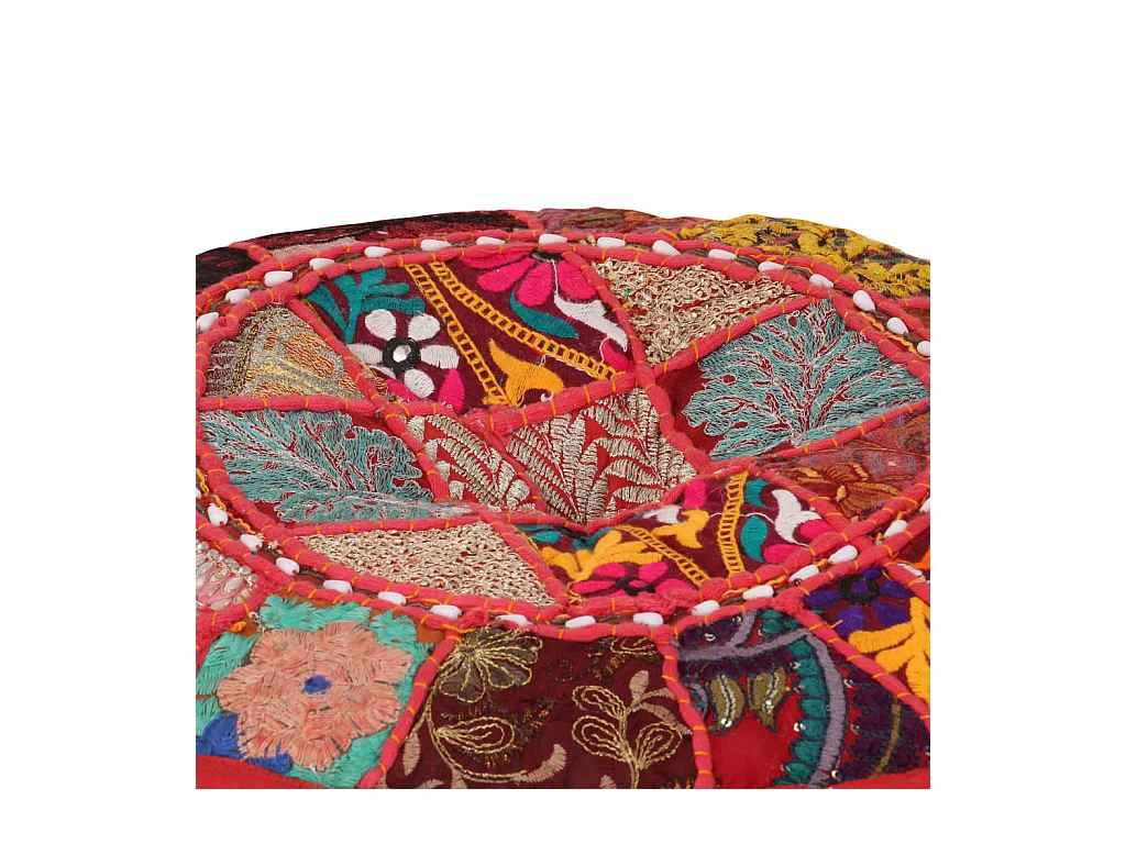 Pouf rond en coton fait à la main 40 x 20 cm Rouge FR419238