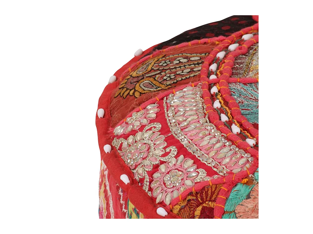 Pouf rond en coton fait à la main 40 x 20 cm Rouge FR419238
