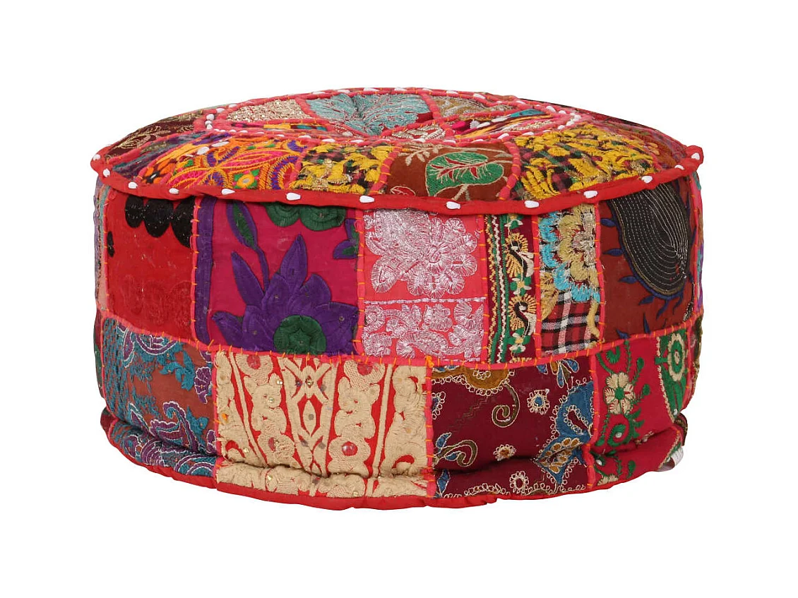 Pouf rond en coton fait à la main 40 x 20 cm Rouge FR419238