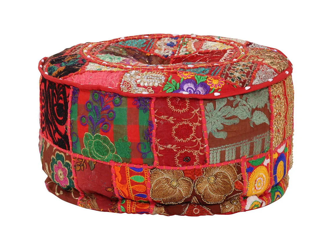 Pouf rond en coton fait à la main 40 x 20 cm Rouge FR419238