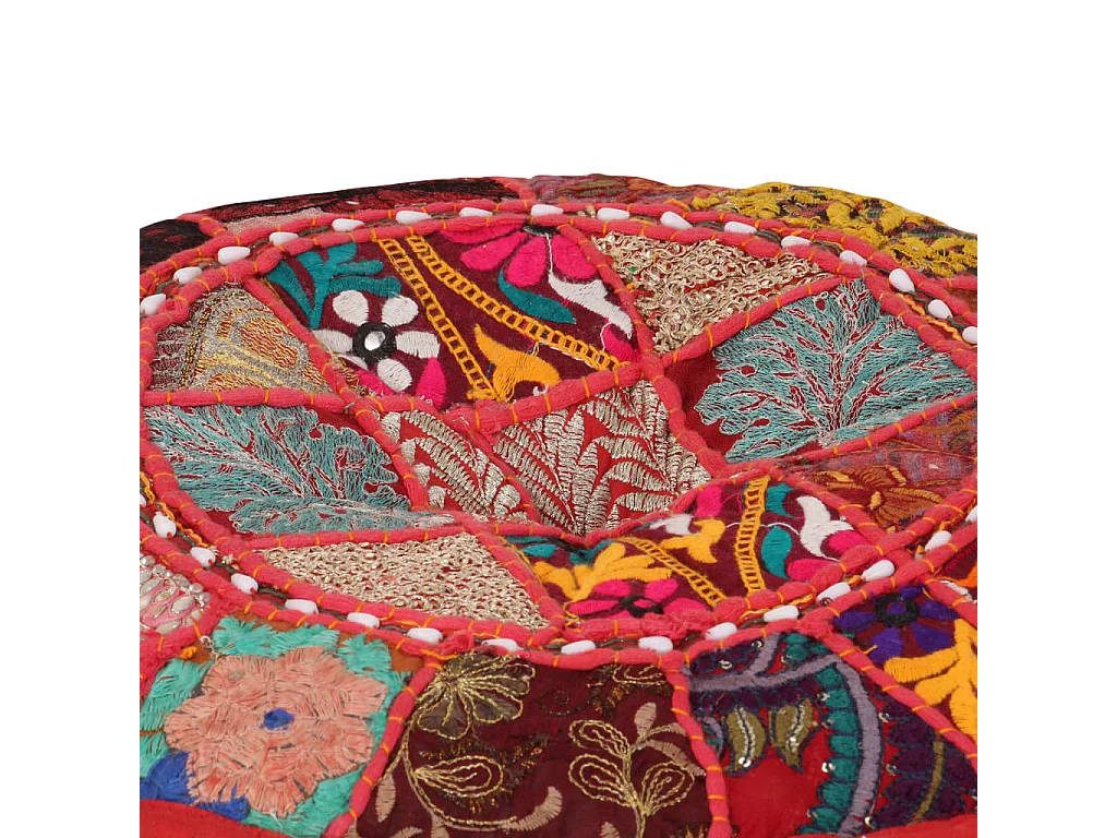 Pouf rond en coton fait à la main 40 x 20 cm Rouge FR419238