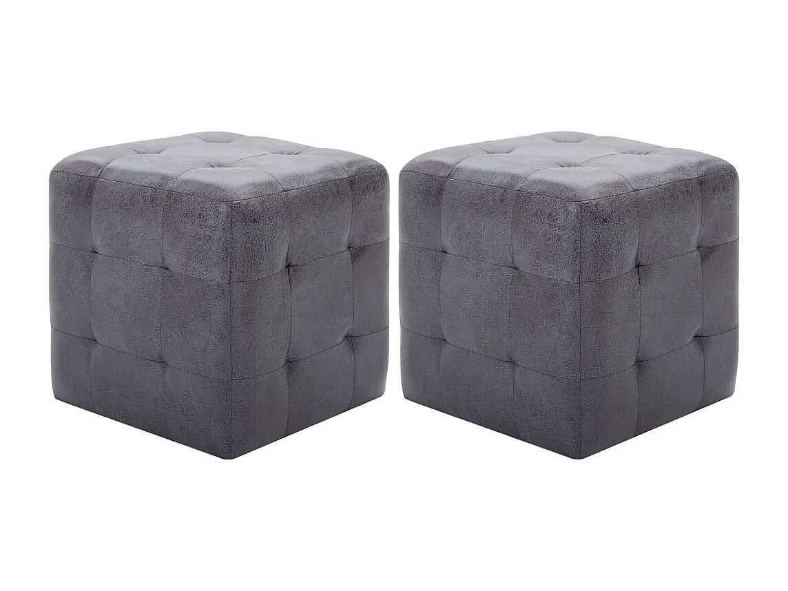 Puf 2 unidades piel de ante artificial gris 30x30x30 cm ES771445