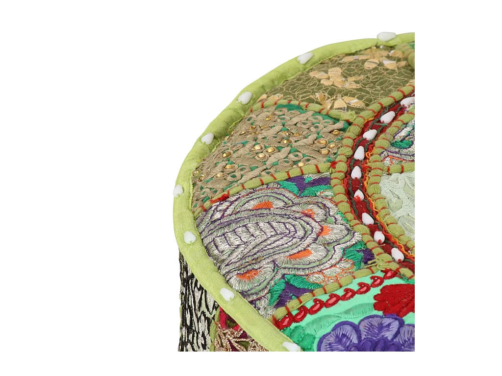 Poef patchwork rond handgemaakt 40x20 cm katoen groen BE954334