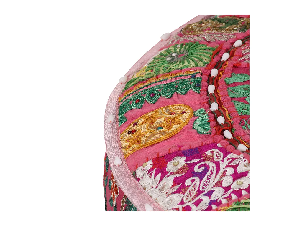 Pouf rond en coton en patchwork fait à la main 40 x 20 cm Rose FR636956